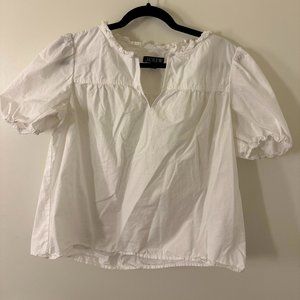 J Crew Short Sleeve White Ruffled Blouse